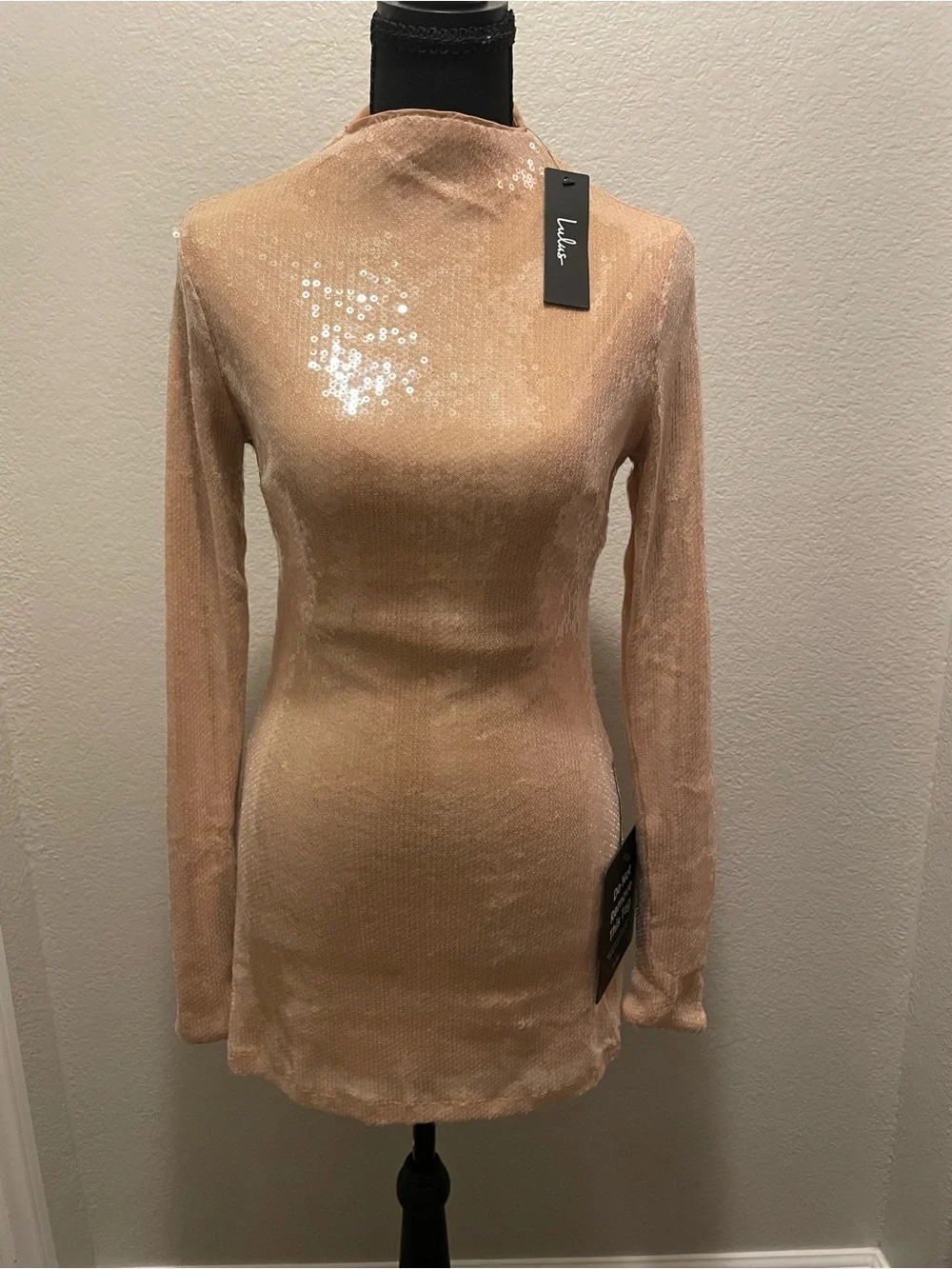 Lulu's Blush Sequin Long-Sleeve Mini Dress